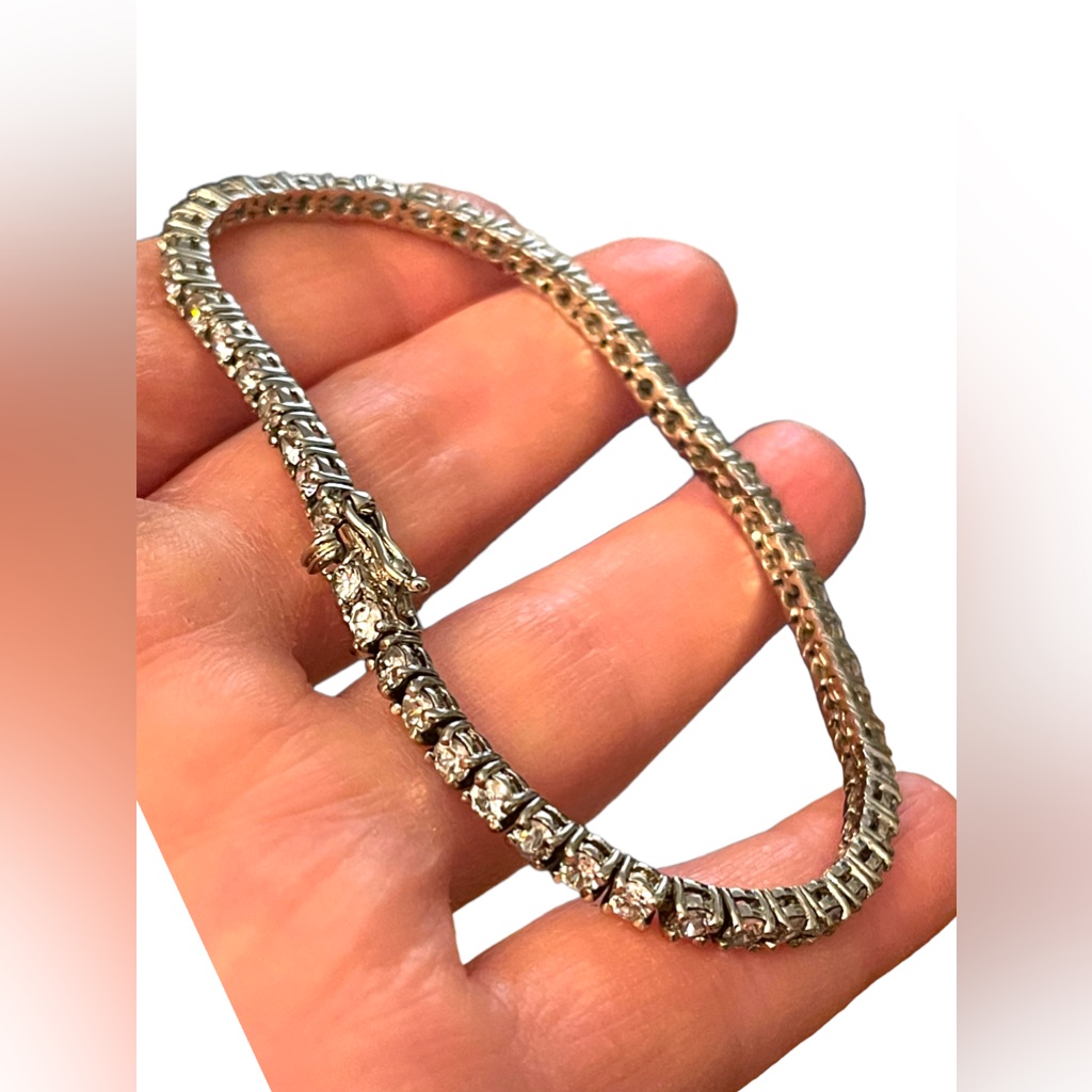 Sterling Silver 925 Fancy Crystal Cz Simulated Tennis Bracelet